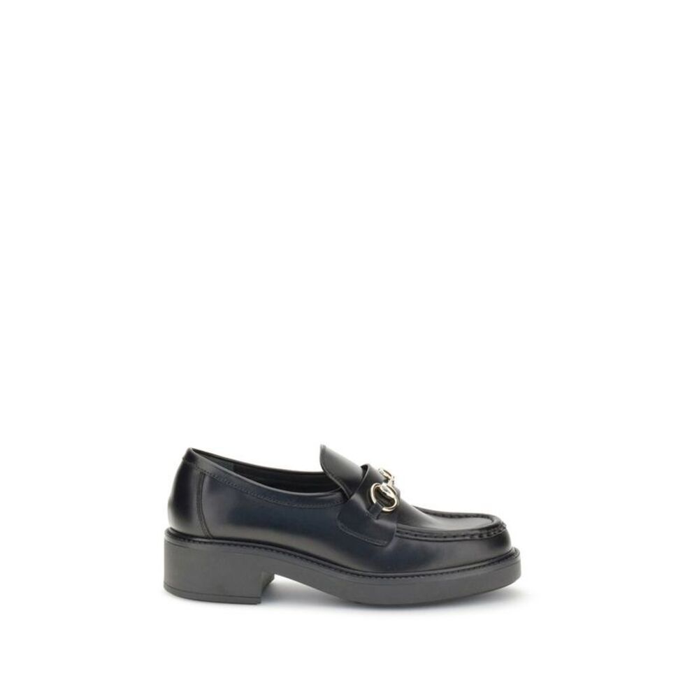 Gucci Black Calf Leather Bos Taurus Slip-On Women's Loafers